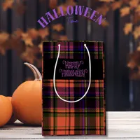 Orange Purple Happy Halloween Plaid Gift Bag