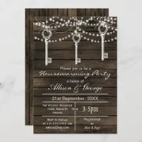 Barnwood vintage keys rustic housewarming invites