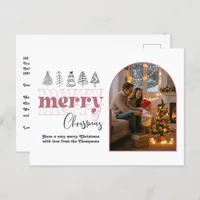 Blush & Rose Gold Cozy Arch Photo Merry Christmas Holiday Postcard