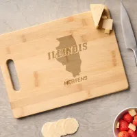 Illinois Map Shape State Text Add Name Bamboo Wood Engraved Cutting Board