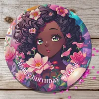 African-American Anime Girl Personalized Birthday Paper Plates