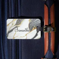 Custom Personalized Marble Grey Gold & White Luggage Tag