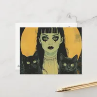 Goth Girl With Two Black Cats Postcard