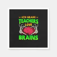 4th Grade Teacher Skeleton Heart Hands Halloween L Napkins