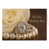 Oval Diamond Ring and White Rose Wedding Day