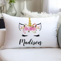 Unicorn Face With Eyelashes Personalized Name Lumbar Pillow