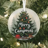 Merry Campmas Camping Theme Christmas Tree Glass Ornament