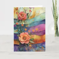 Whimsical Quirky Paper Flowers Hello Folded Card