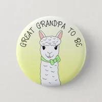 Great Grandpa To Be Llama with Green Bow Button