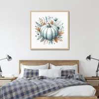 Modern Elegant Chic Blue Pumpkin Coastal Framed Art