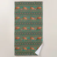 Southwest Cute Javelina Family Copper Teal Beach Towel