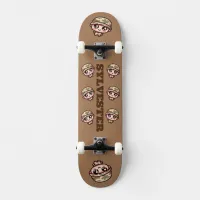 Cute Kawaii Army Camouflage Monogram on Brown | Skateboard