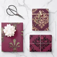 Burgundy and Gold Paris Wrapping Paper Sheets