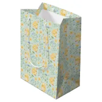 Cute Yellow Chicks and Flowers Pattern Medium Gift Bag