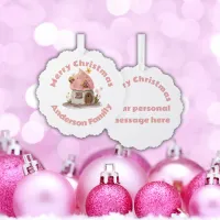 Monogrammed Merry Christmas in Pink | Ornament Card