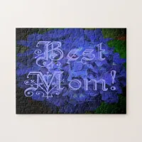 Best Mom with Blue Flower Background Jigsaw Puzzle