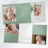 Greenery Photo 6-Page Memorial Order of Service  Tri-Fold Invitation