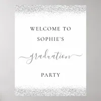 Silver Glitter Welcome Graduation Party Poster