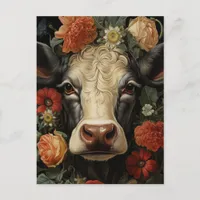 A Beautiful Cow in the Flowers Postcard