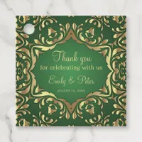 Shiny Royal Faux Gold Ornaments On Emerald Green  Favor Tags