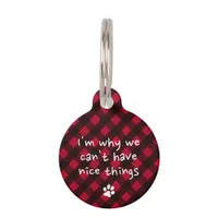 Personalized Funny Dog Puppy Red Black Plaid Pet ID Tag