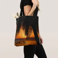 Paradise Tropical Palm Tree Orange Ocean Sunset Tote Bag