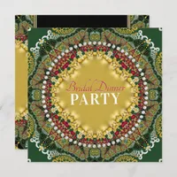 Cherry Red Fractal Lace Satin Dinner Party Invitation