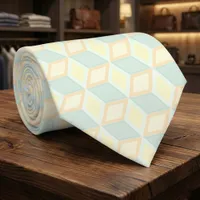 Modern Pastel Mint Green Peach Geometric 3D Cube Neck Tie