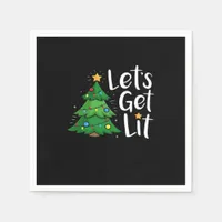 Let's Get Lit Christmas Tree Lights Funny Classic Napkins
