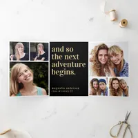 Black Gold Photos Graduation Party Next Adventure Tri-Fold Invitation