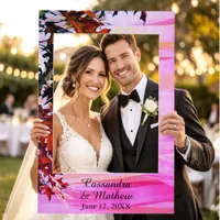 Autumn Pink Orange Leaves Wedding Photo Op Selfie Frame