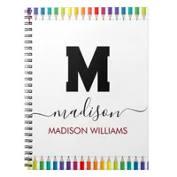 Elegant Monogram white black  Script Office School Notebook