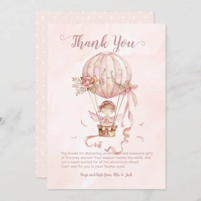 Fairy Hot Air Balloon Girl Baby Shower Thank You 