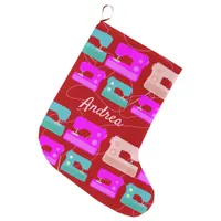 Cute Sewing Machine Pattern Crafting Themed Large Christmas Stocking