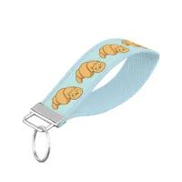 Cat Croissant Cute Food Theme Light Blue Cartoon Wrist Keychain