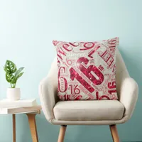Sweet Sixteen Sparkle Word Cloud Red ID265 Throw Pillow
