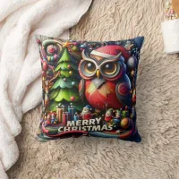 Festive owl and friends celebrate Christmas joy Throw Pillow