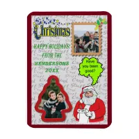 Christmas Santa & Tree Add Two Photos Holiday Magnet