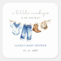 Little Cowboy Boy Baby Shower Square Sticker