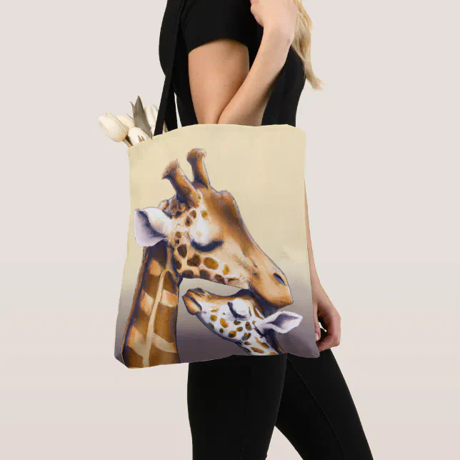 Touching Moment Between Mother Giraffe & Calf Tote Bag