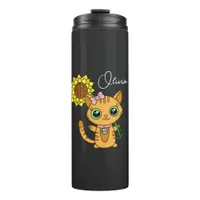 Personalized Cute Kawaii Cat Holding Flower   Thermal Tumbler