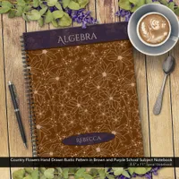 Country Flowers Brown Purple School Subject Name Notebook