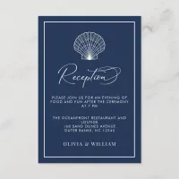 Navy Blue Seashell Beach Wedding Reception Enclosure Card