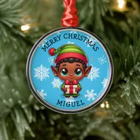 Cute Anime Elf of Color Personalized Christmas Metal Ornament