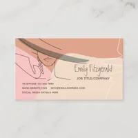 Stylish Line Drawing Female in Hat Hand Pink Cream Business Card