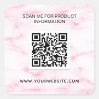 Blush pink marble business information qr code square sticker