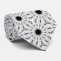 Black White Floral Mandala Pattern Necktie