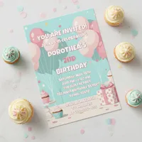 Pastel Pink Blue Balloon Girl's 2nd Birthday Party Invitation