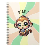 Cute Kawaii Monkey with Bubble Tea Personalized Notebook