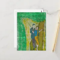 Fishing Couple from 1930s era collage Postcard